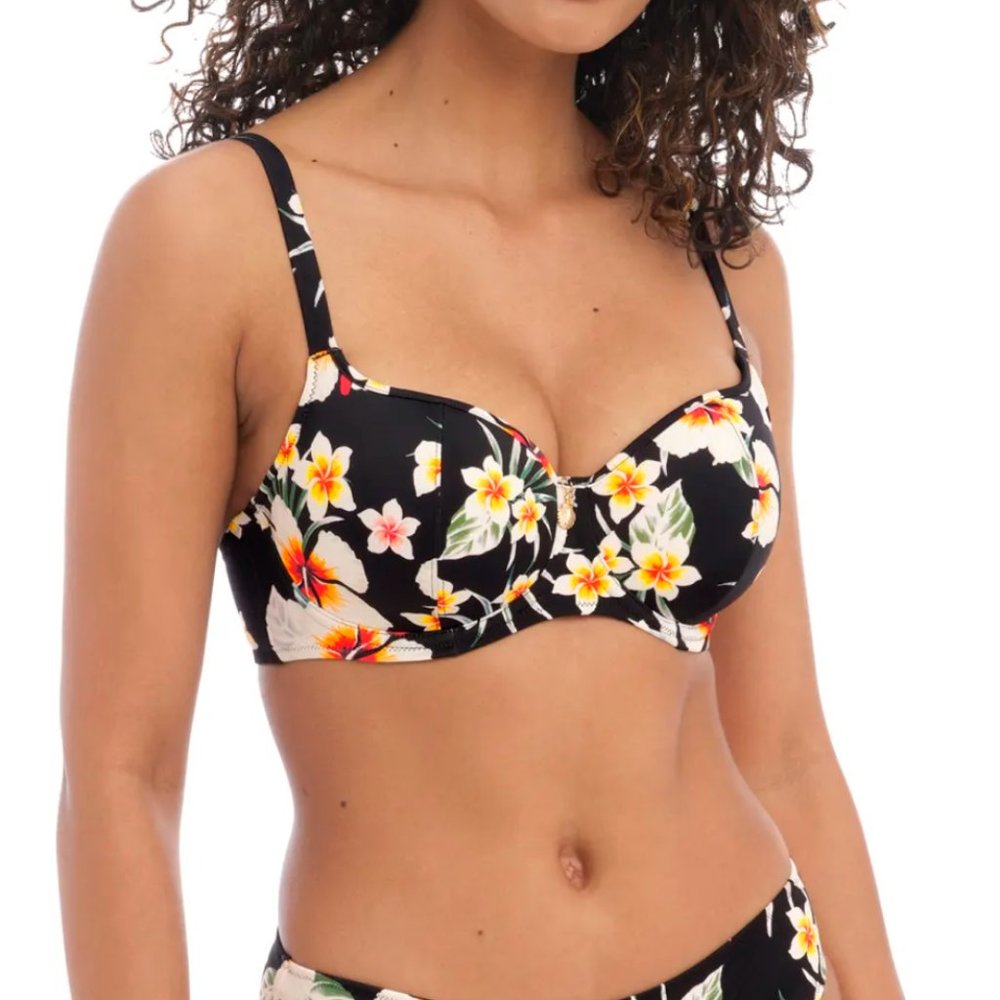 Freya Havana Sunrise Sweetheart Bikini Top Black Floral Size 34FF (UK Sizing)